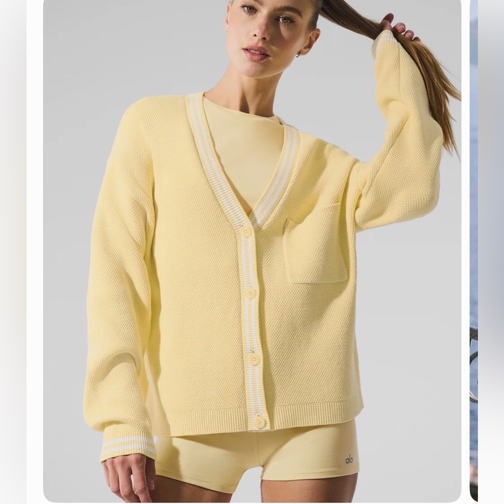 ALO Yoga Pale Yellow V-Neck Button Cardigan
